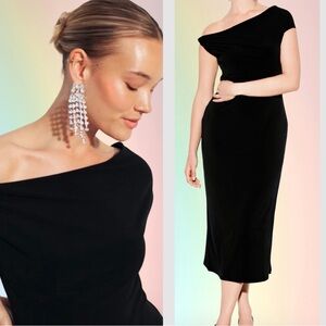 NWTS💓THE OCCASION M💓ELITE OLD NAVY LINE LUSTROUS BLACK ONE SHOULDER MIDI DRESS